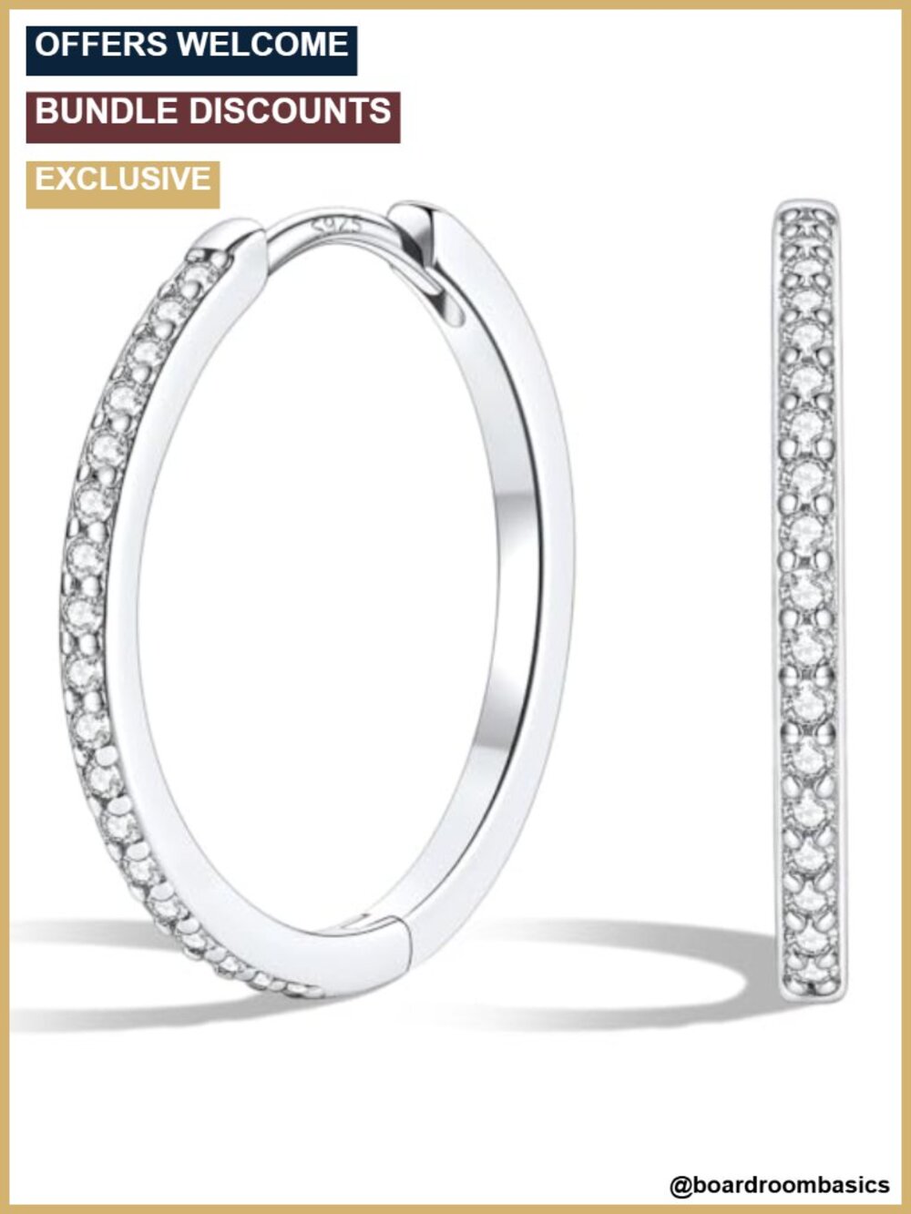 925 Sterling Silver Huggie Hoop Earrings Cubic Zirconia 18MM